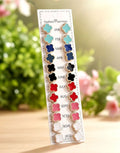 12 Pairs Minimalist Stud Earrings Card in Multicolor Four Leaf Clover Shape