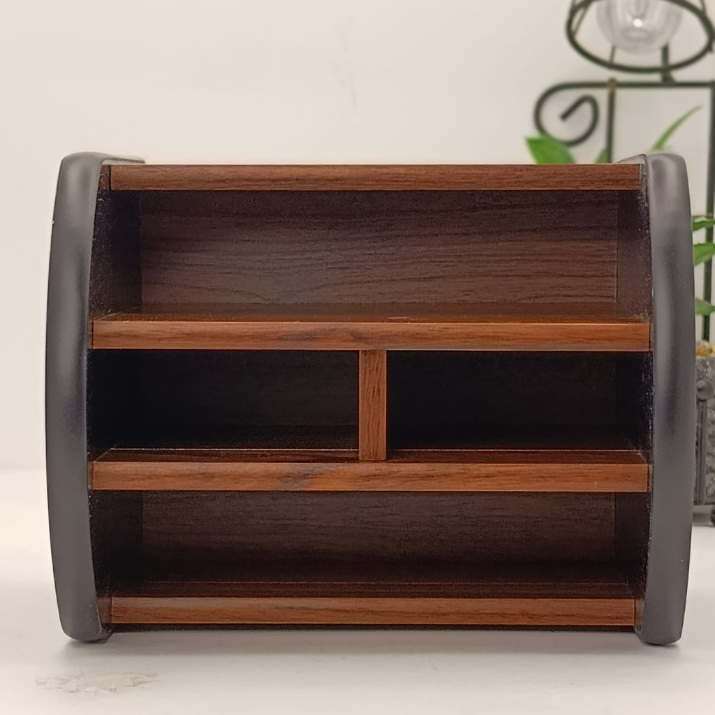 360 Angle Premium Wooden Desk Organizer 4 Compartment