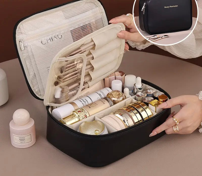 Split cosmetic brush and beauty kit storage box