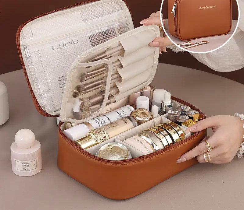 Split cosmetic brush and beauty kit storage box