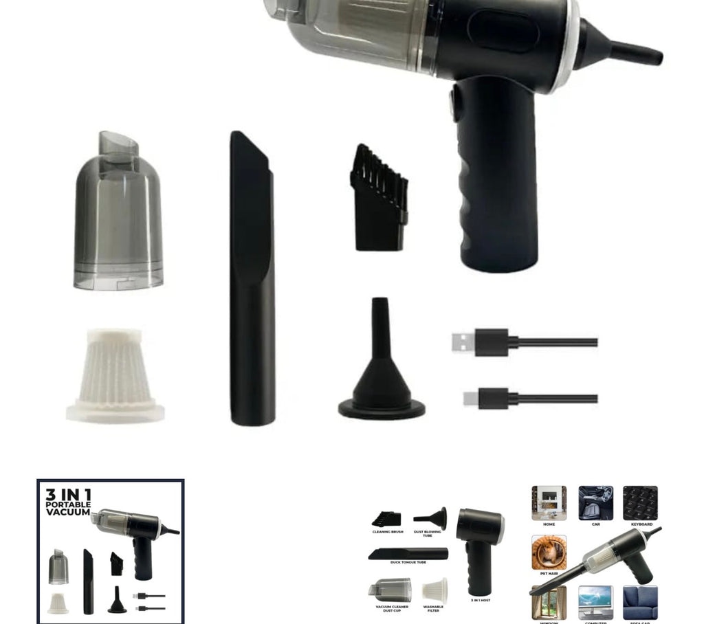 3-in-1 Portable Vacuum Cleaner, Duster & Air Blower | Wireless Handheld Cleaning for Car & Home