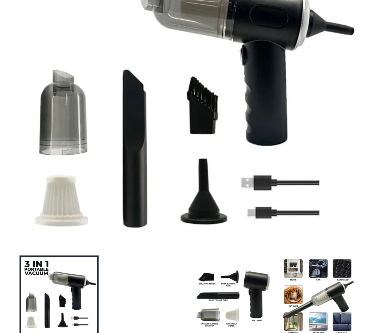 3-in-1 Portable Vacuum Cleaner, Duster & Air Blower | Wireless Handheld Cleaning for Car & Home