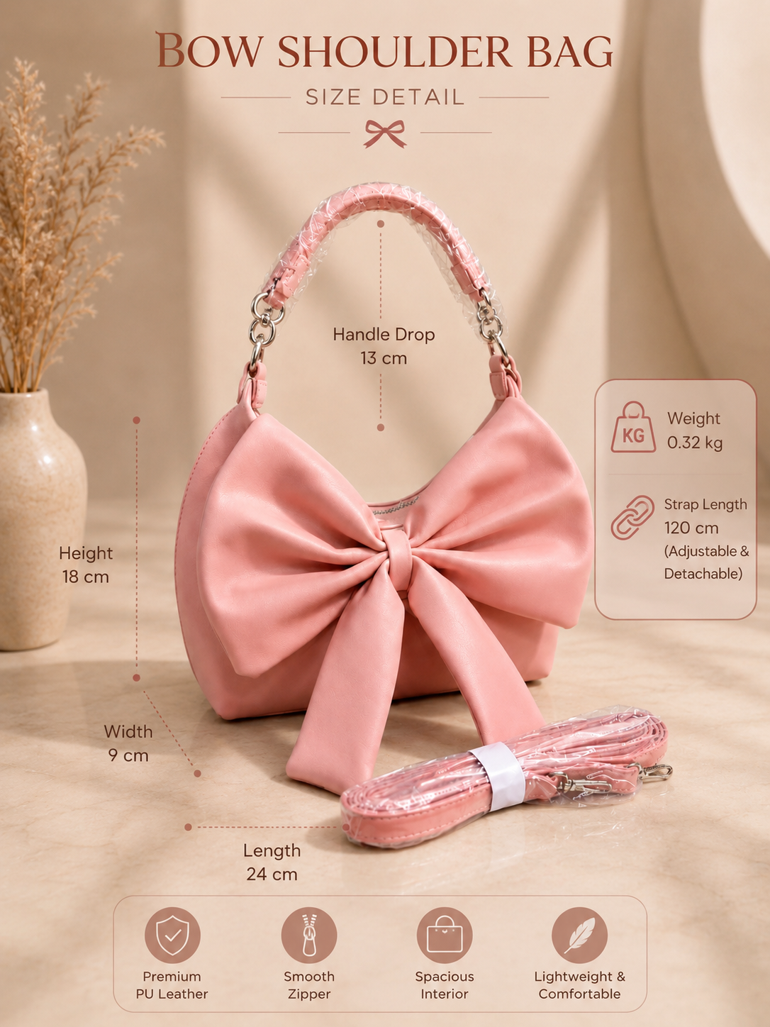 Blush pink bow bag