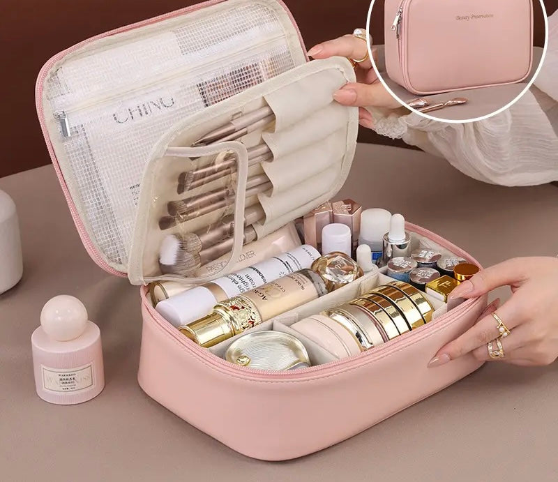 Split cosmetic brush and beauty kit storage box