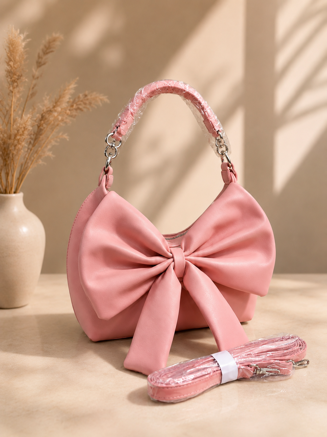 Blush pink bow bag