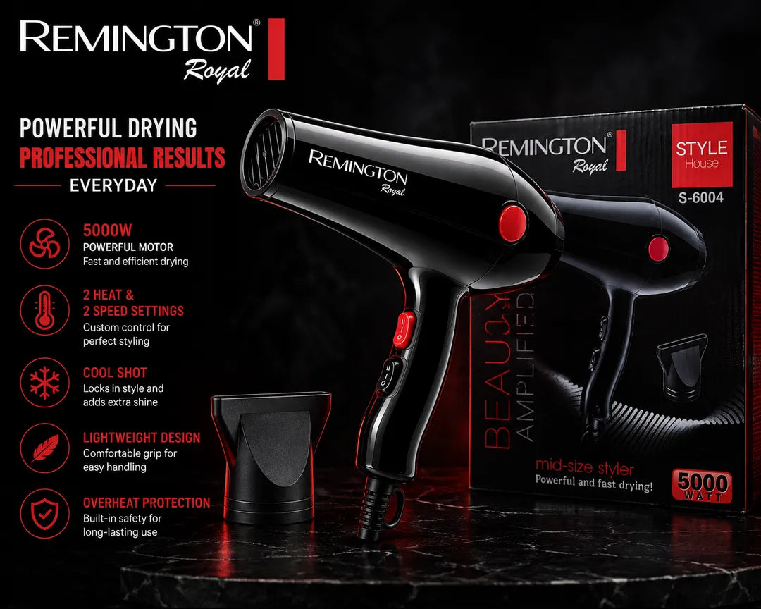Remington Hair Dryer R-6007 2X Faster ION Technology with Cool Shot and Health Breeze Mode