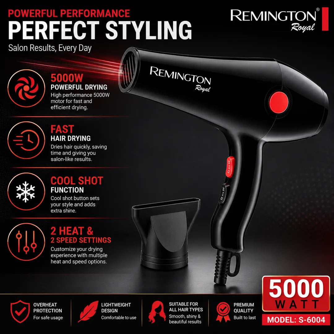 Remington Hair Dryer R-6007 2X Faster ION Technology with Cool Shot and Health Breeze Mode