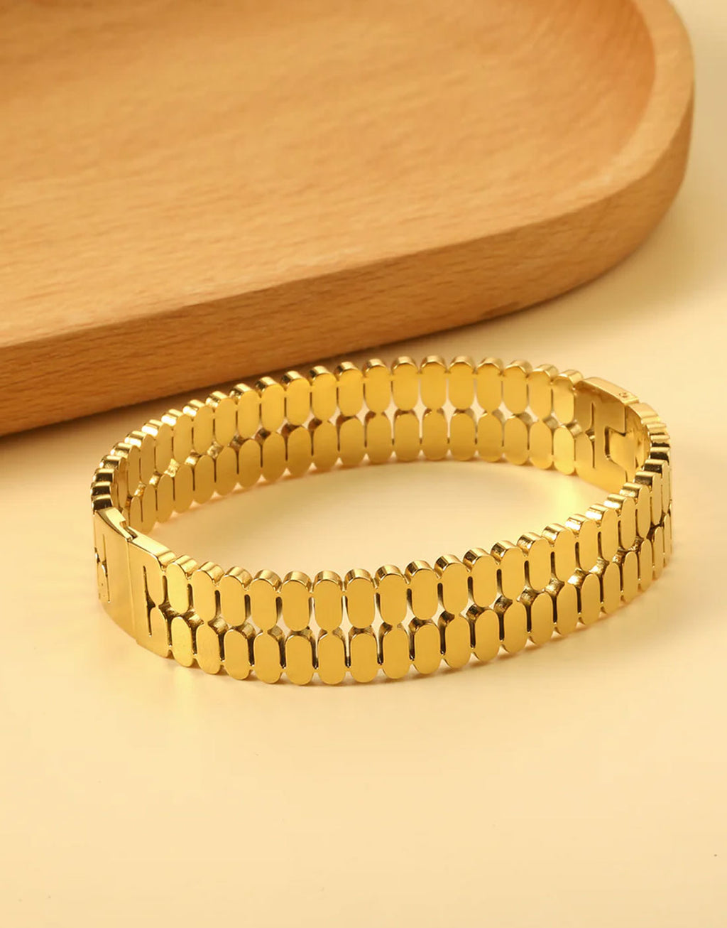 Trendy Gold Plated Bangle and Ring Set – Stainless Steel Jewelry