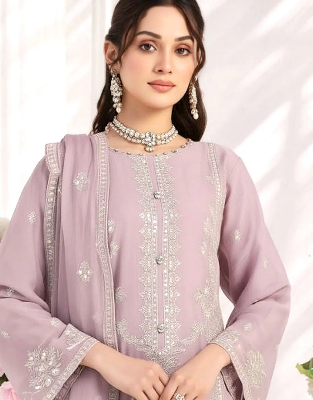 Batul Semi-Stitched Embroidered Chiffon Dress for Festive & Party Wear