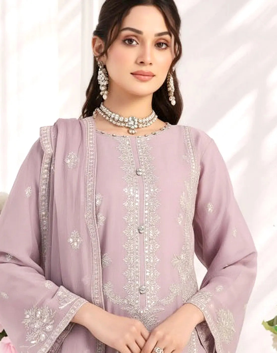 Batul Semi-Stitched Embroidered Chiffon Dress for Festive & Party Wear