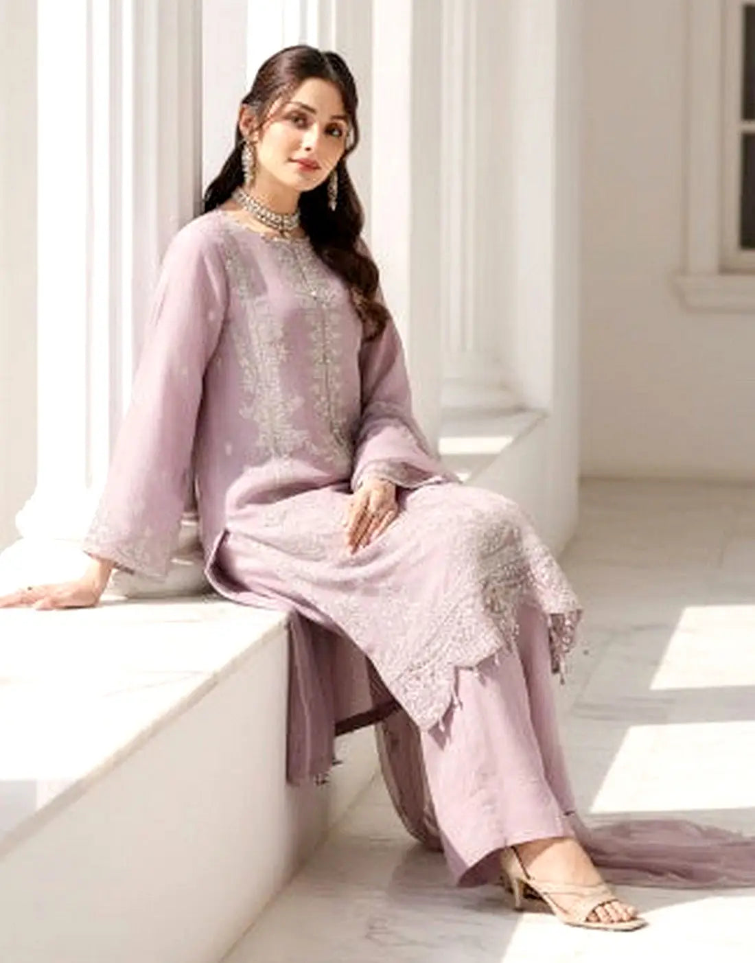 Batul Semi-Stitched Embroidered Chiffon Dress for Festive & Party Wear