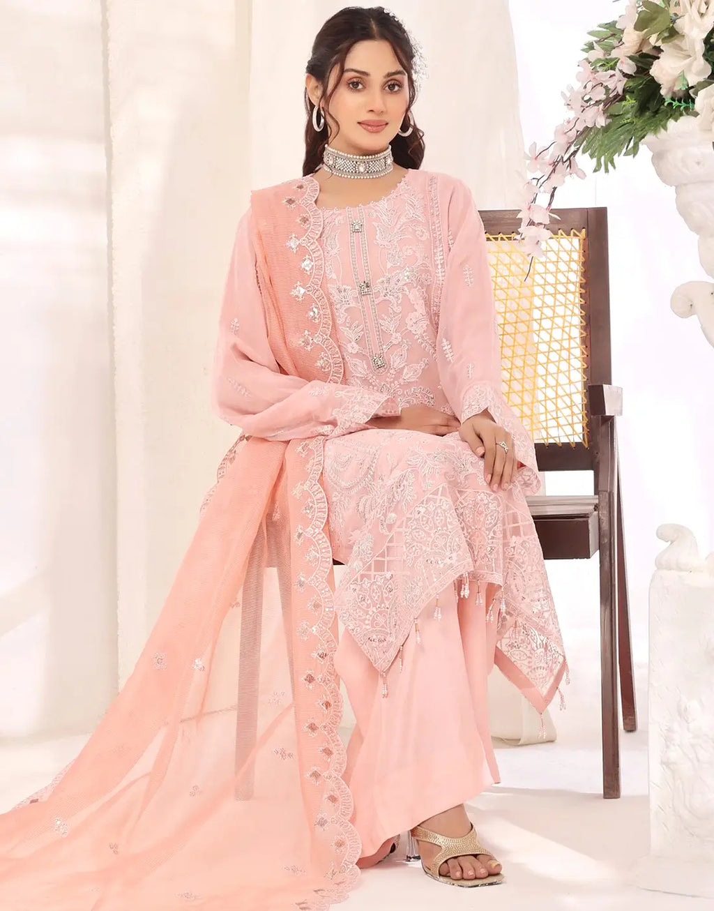 Batul Semi-Stitched Embroidered Chiffon Dress for Festive & Party Wear