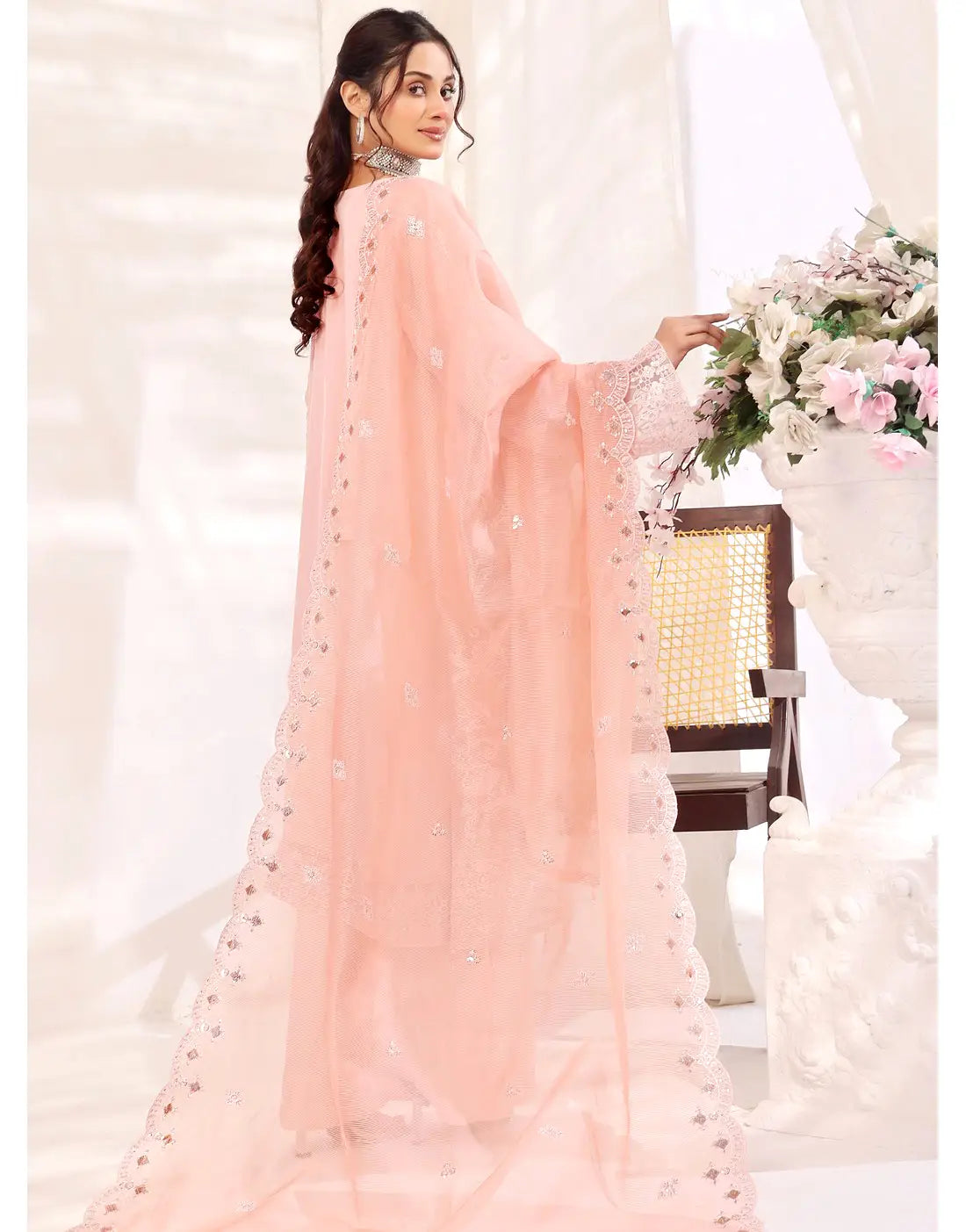 Batul Semi-Stitched Embroidered Chiffon Dress for Festive & Party Wear