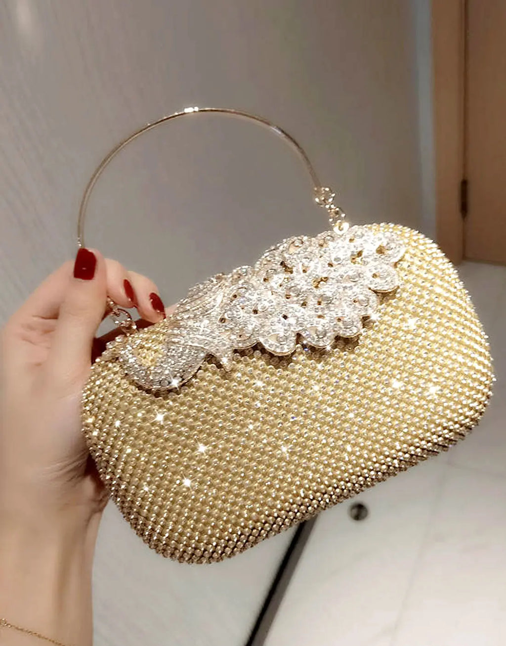 Glamorous Peacock Closure Gold Diamante Clutch Bag for Brides & Weddings