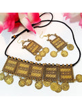 Antique Afghani Coin Choker Necklace with Earrings
