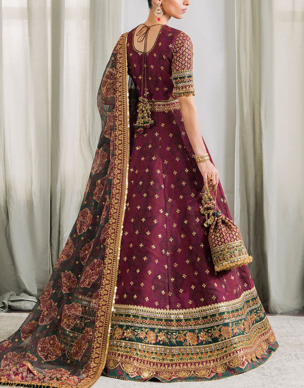 Baroque Luxury Embroidered Chiffon Bridal Lehenga Dress | CH12-03