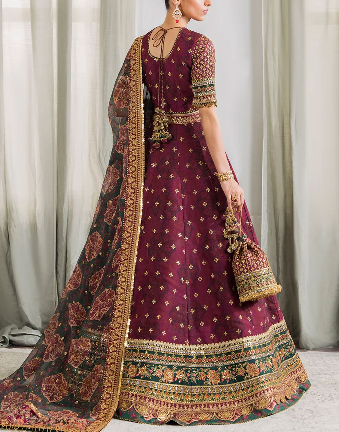 Baroque Luxury Embroidered Chiffon Bridal Lehenga Dress | CH12-03