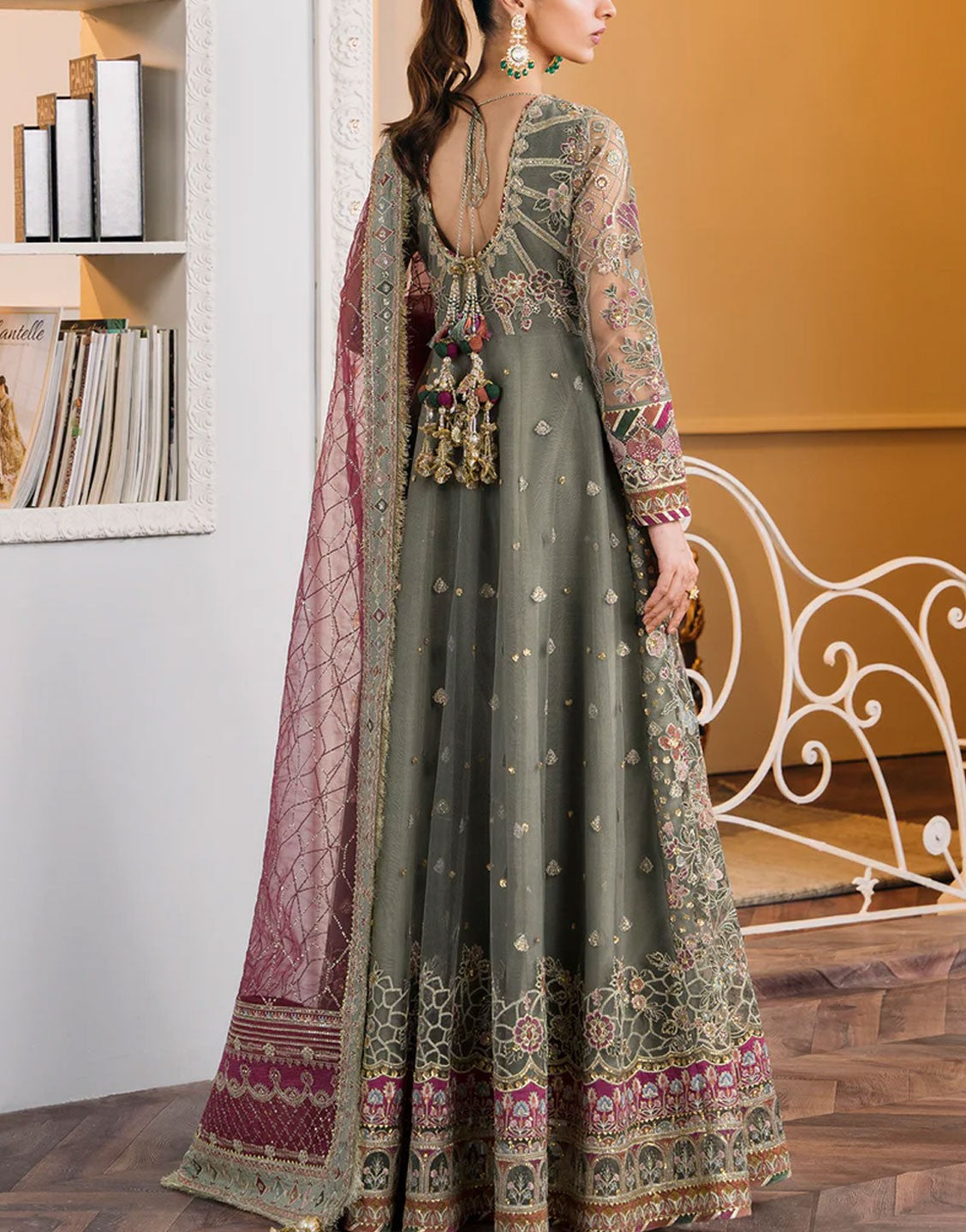 Baroque Embroidered Net Party Wear Maxi Dress | CH12-02