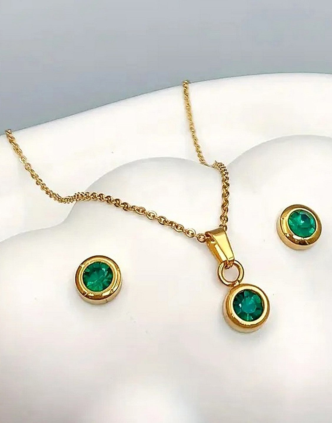 Stylish Bottle Green Color Zirconia Earrings & Necklace Set - Perfect as a Gift for All