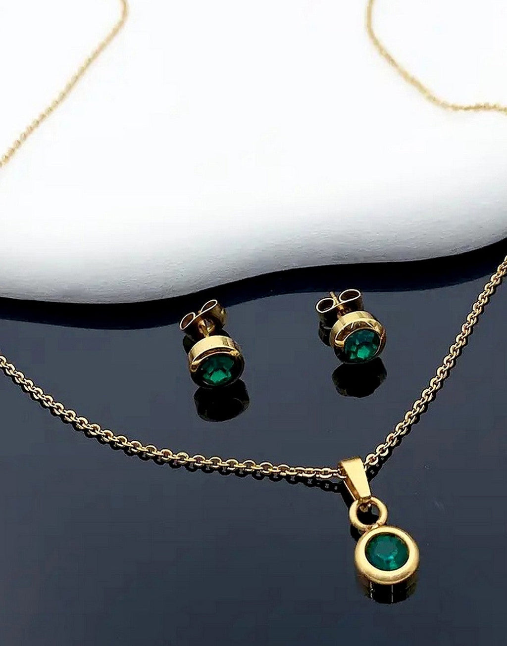 Stylish Bottle Green Color Zirconia Earrings & Necklace Set - Perfect as a Gift for All
