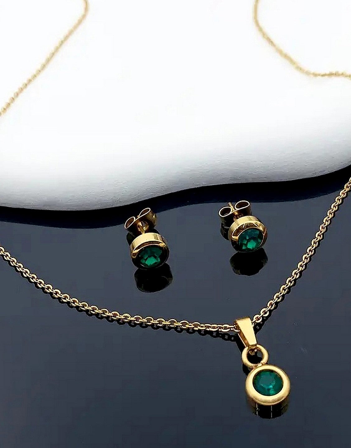 Stylish Bottle Green Color Zirconia Earrings & Necklace Set - Perfect as a Gift for All