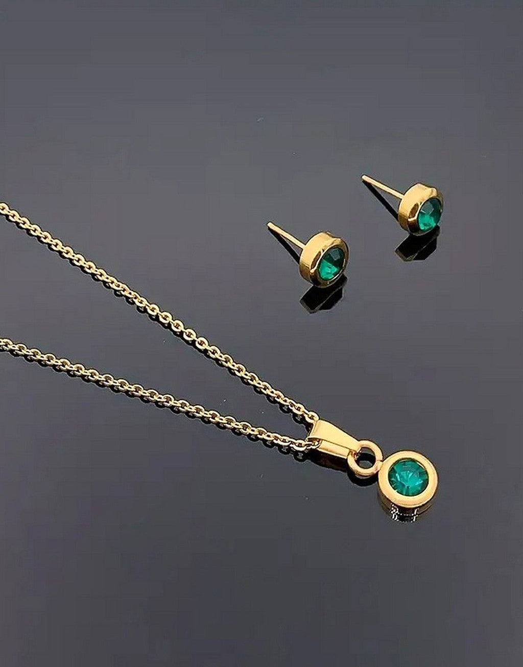 Stylish Bottle Green Color Zirconia Earrings & Necklace Set - Perfect as a Gift for All