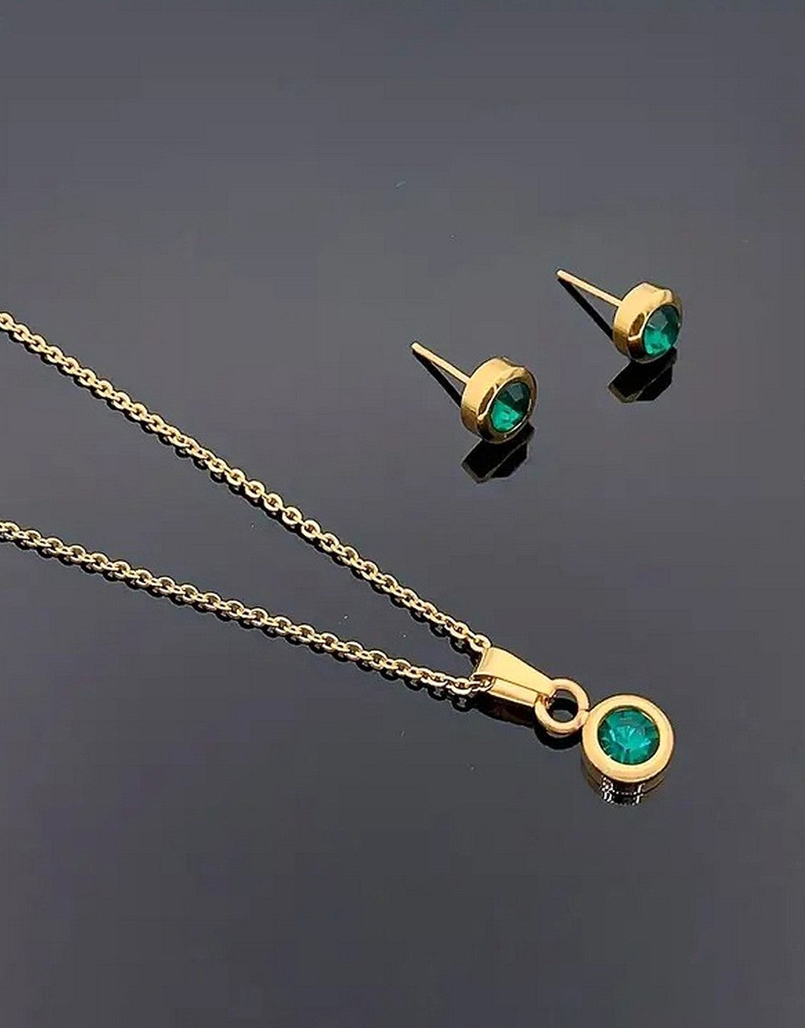 Stylish Bottle Green Color Zirconia Earrings & Necklace Set - Perfect as a Gift for All