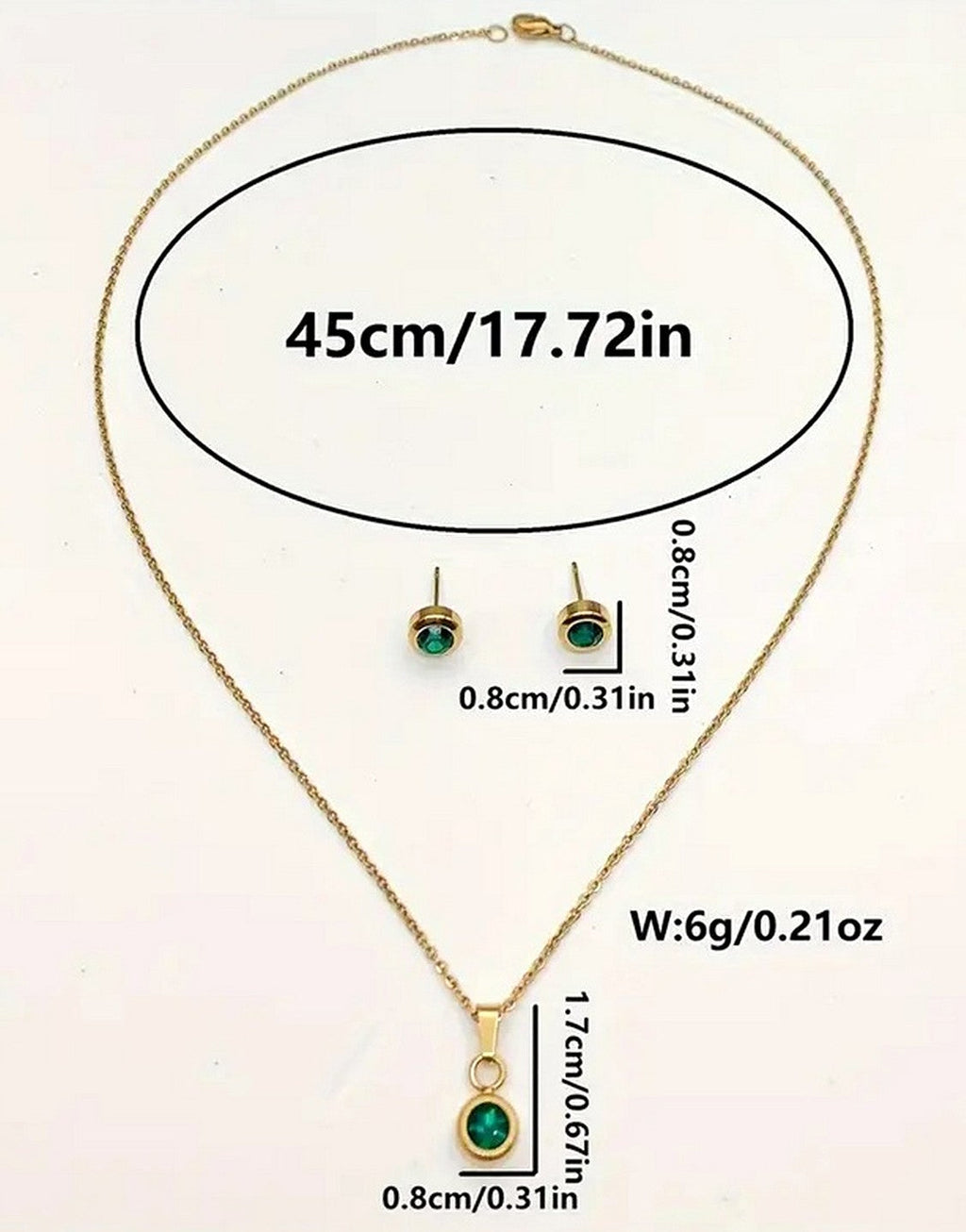Stylish Bottle Green Color Zirconia Earrings & Necklace Set - Perfect as a Gift for All
