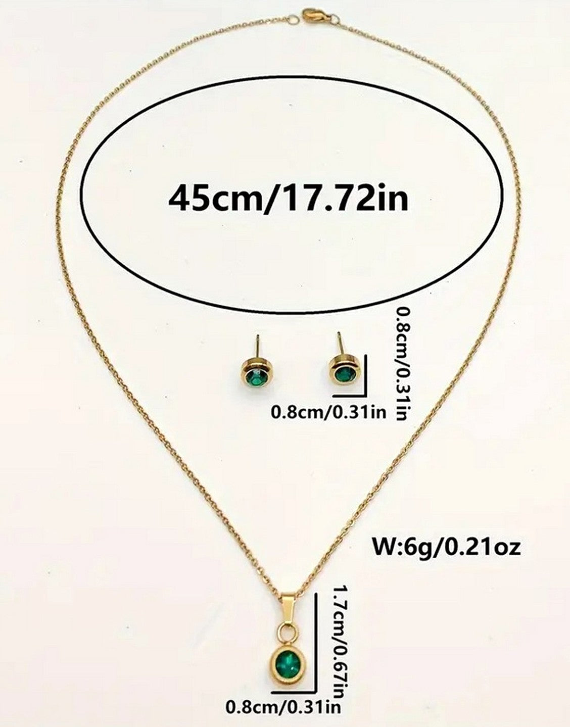 Stylish Bottle Green Color Zirconia Earrings & Necklace Set - Perfect as a Gift for All