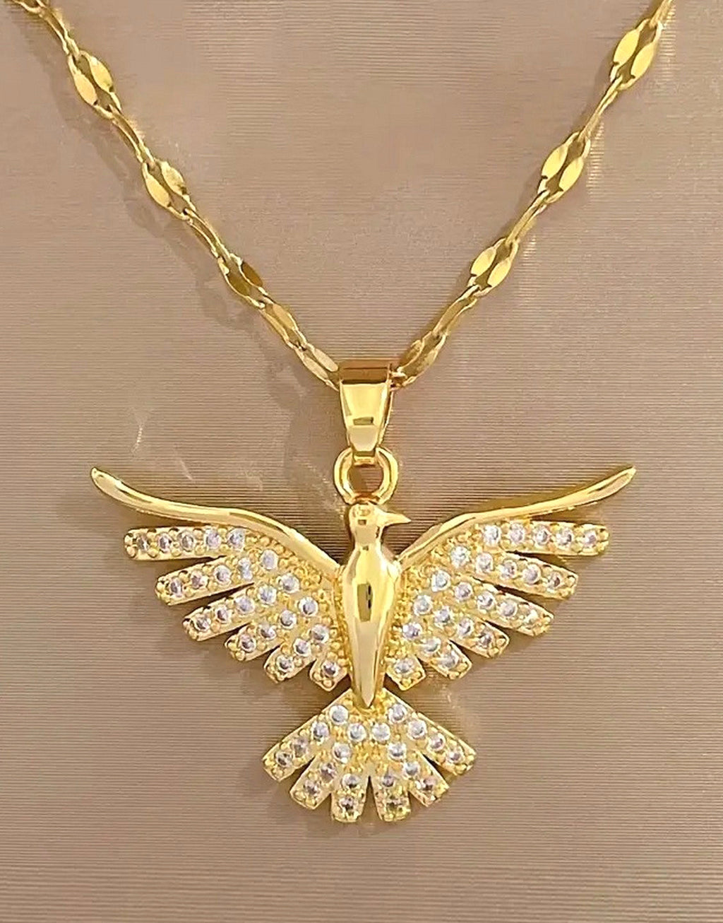 Stylish Golden Eagle Shape Cubic Zirconia Pendant Necklace for Girls
