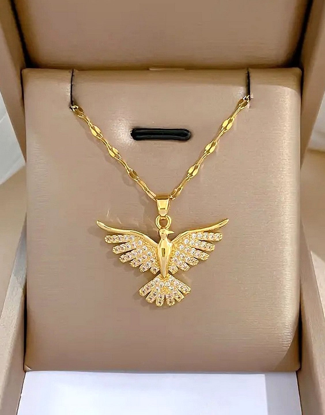 Stylish Golden Eagle Shape Cubic Zirconia Pendant Necklace for Girls