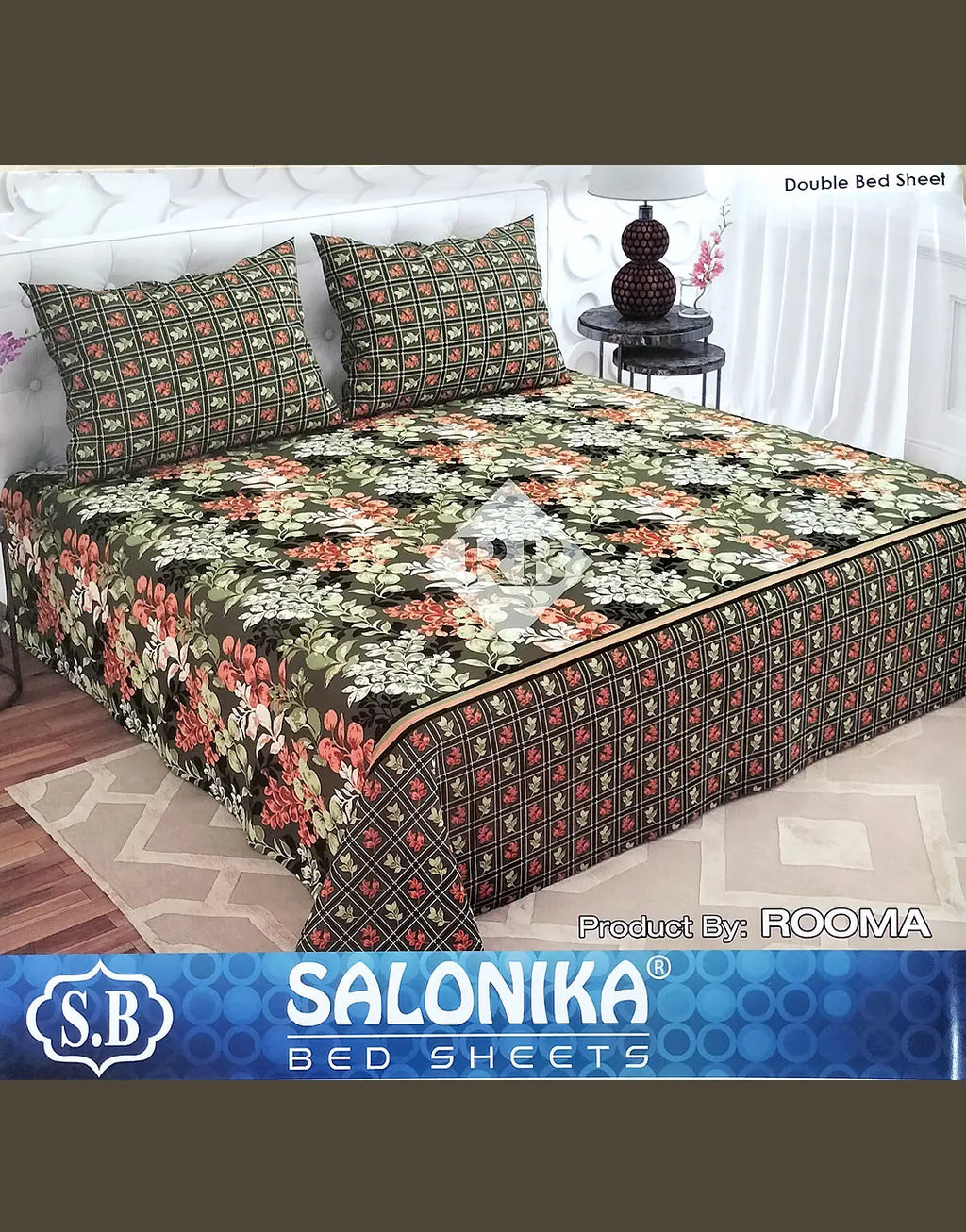 Salonika 3-Piece Mix Cotton Army Green King Size Bedsheet with Pillow Covers