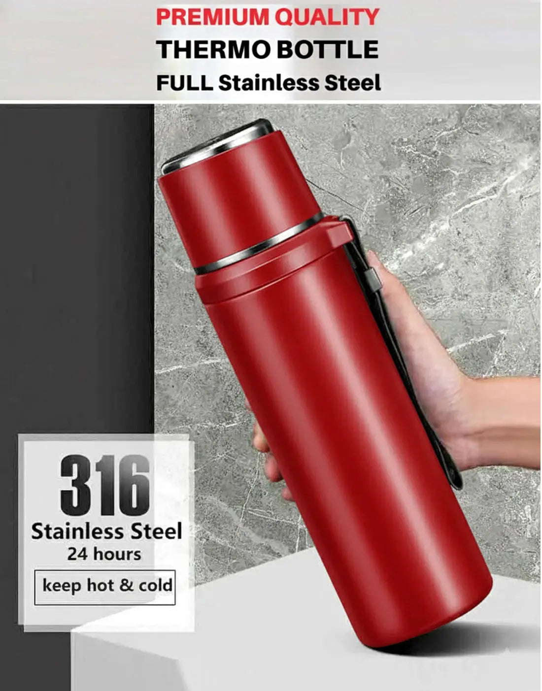 Premium SUS 316 Stainless Steel Red Thermos Bottle - 800 ML